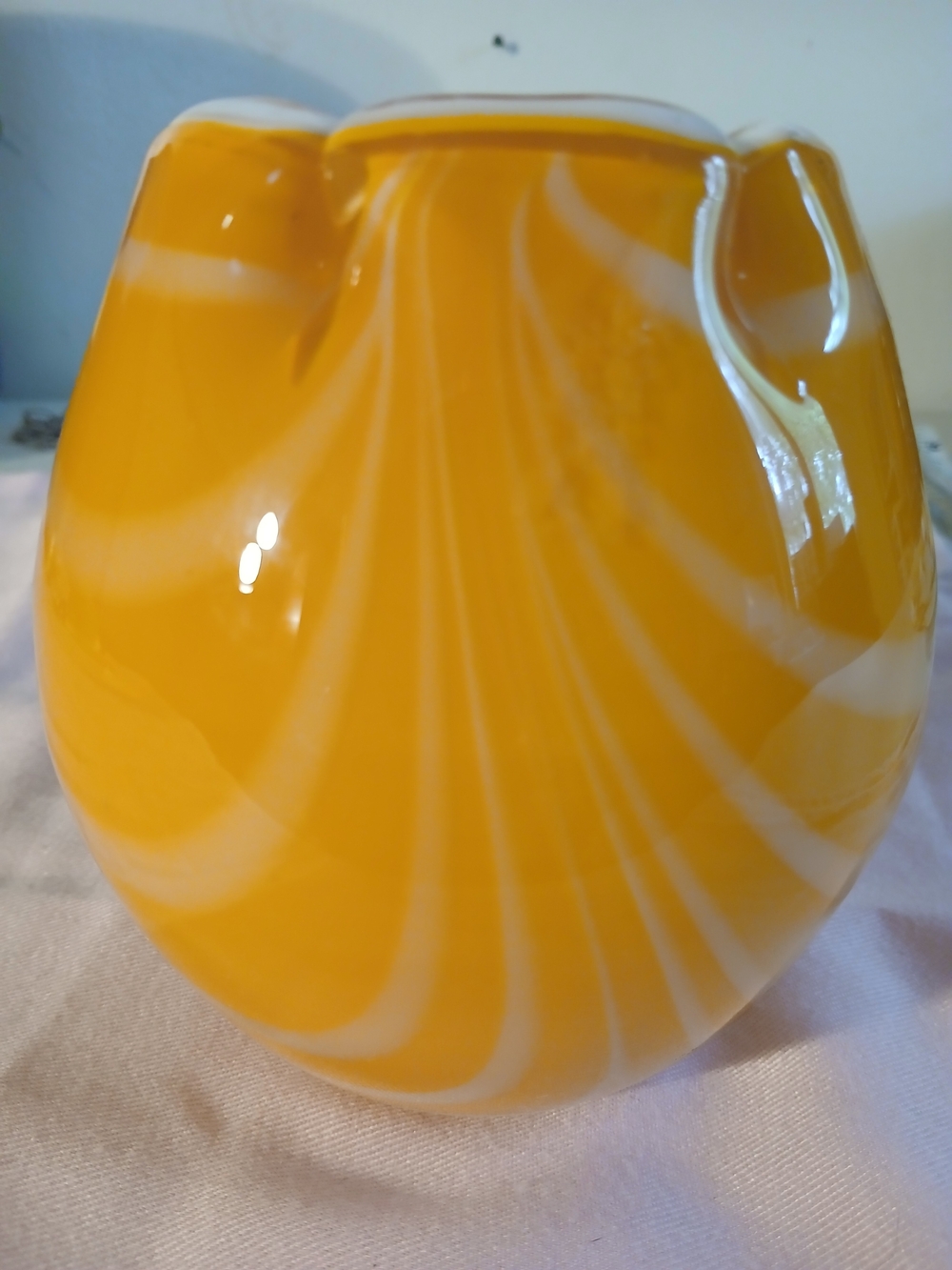 Fenton Groovy Orange and White Swirl Art Glass Vase